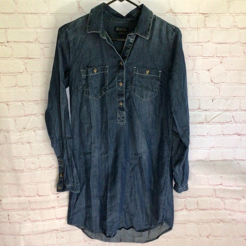 Lucky Brand Long Sleeve Collared Lightweight Blue Denim Dress - Size Small